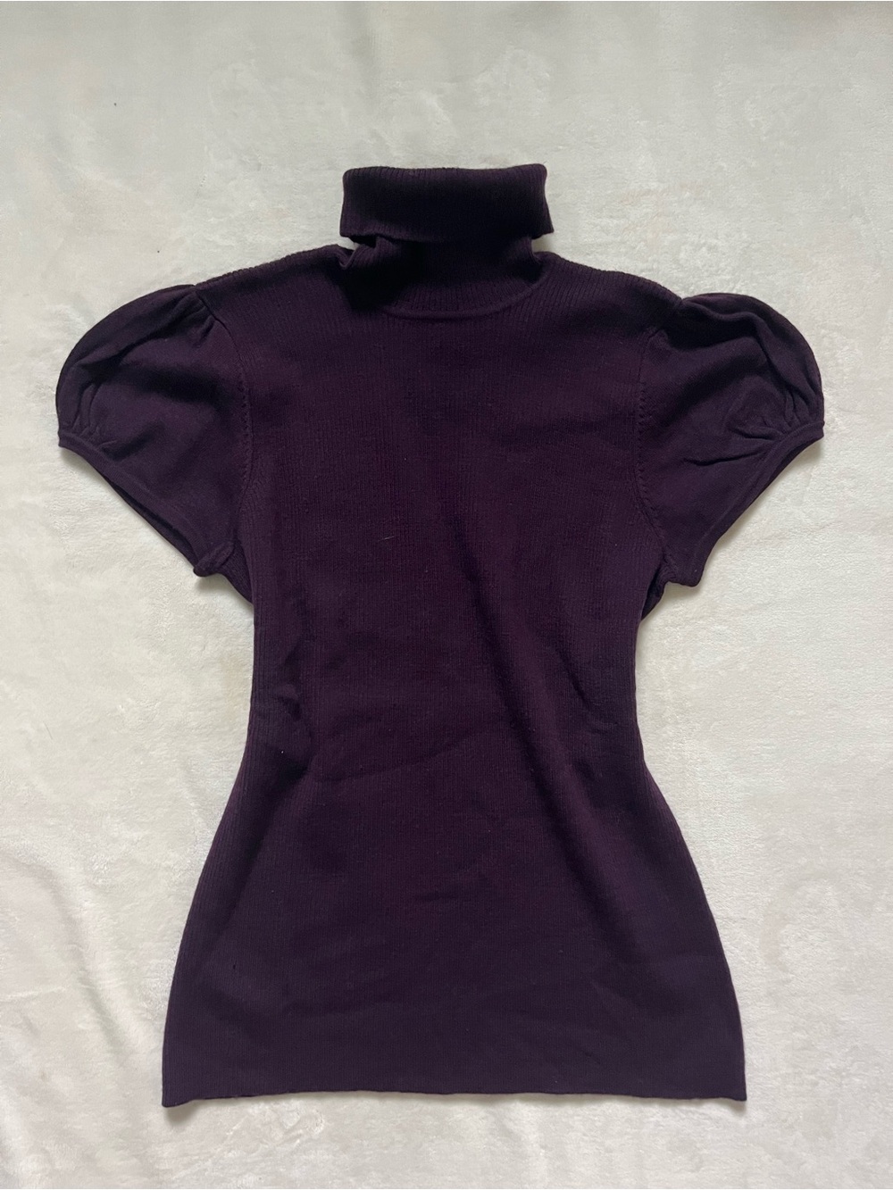 100% Merino Wool Kenar Puff Sleeve Turtleneck Sweater Top - Plum